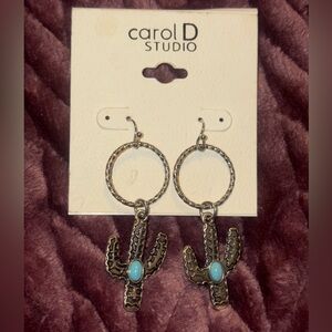 Silver and Turquoise Cactus Earrings